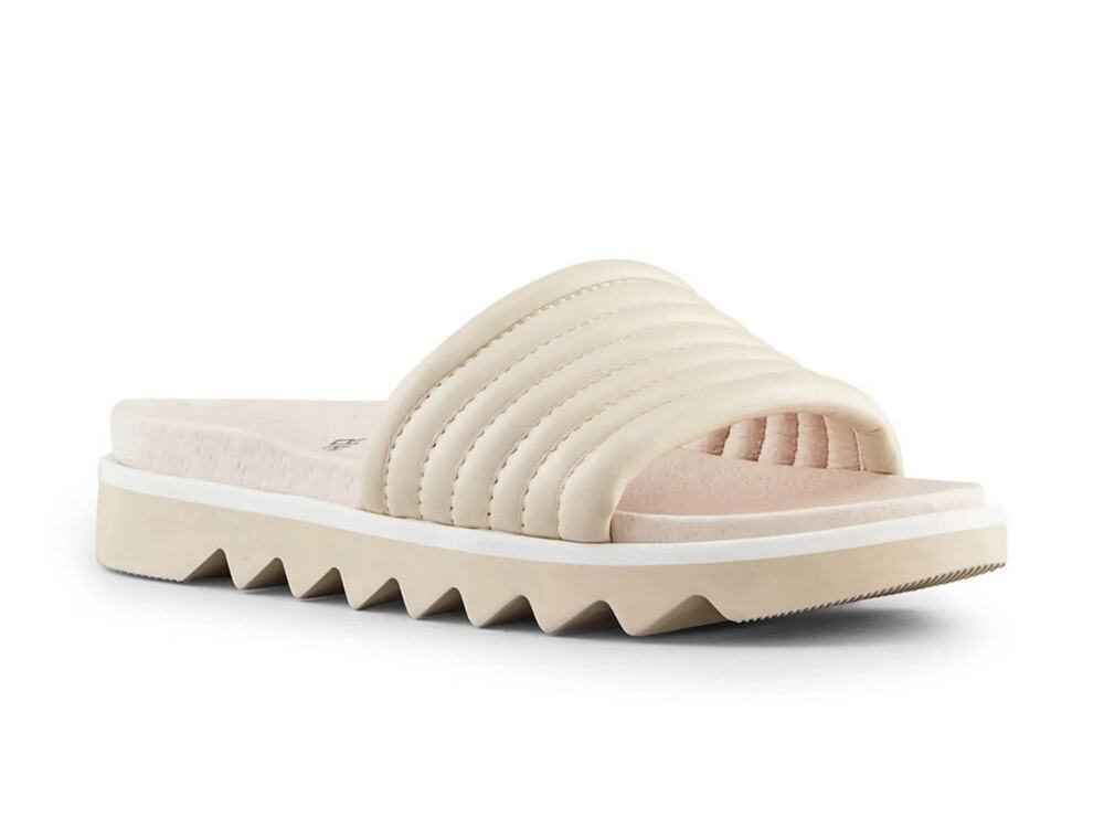 COUGAR 'Naomi' Women's 7.5 Cream Ribbed Leather Slide Sandal Comfort Footbed